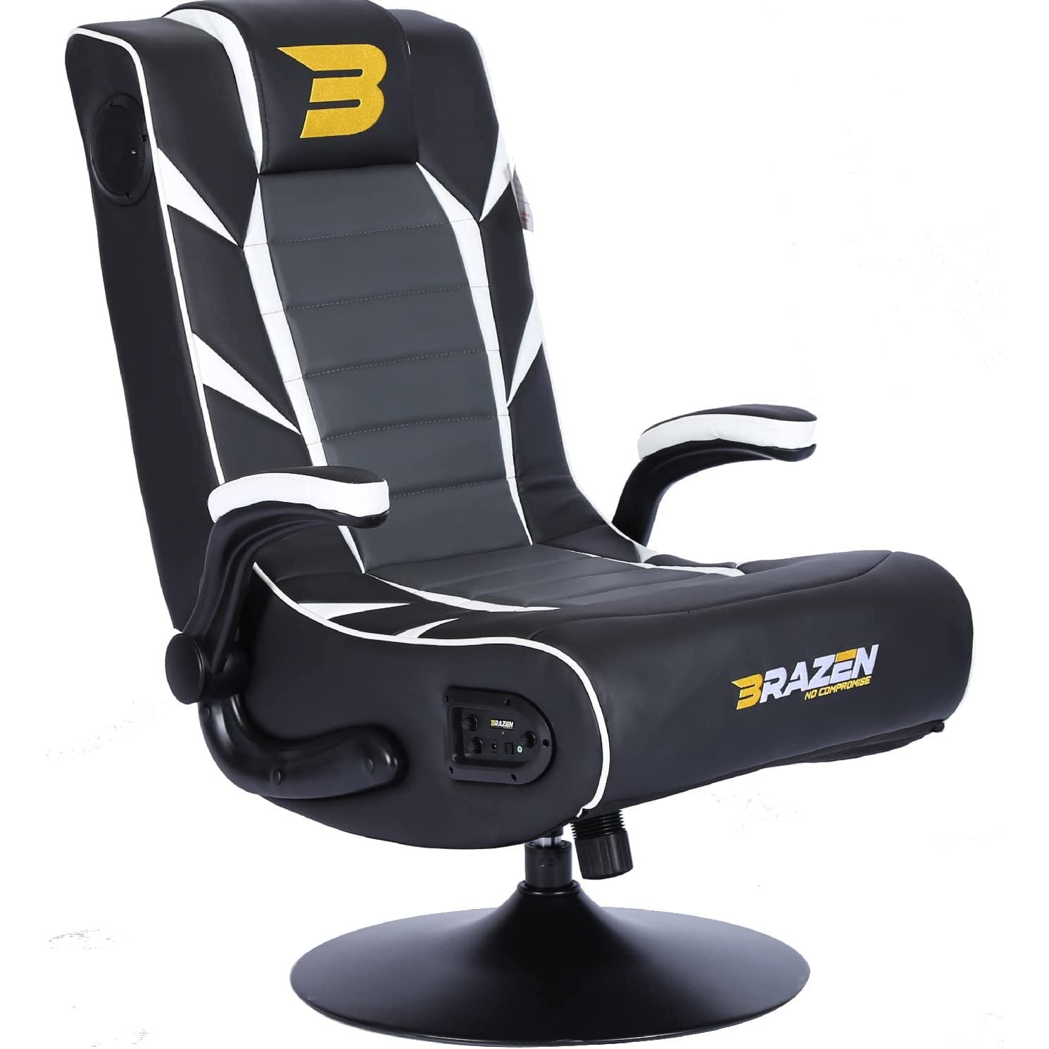 BraZen Panther Elite 2.1 Bluetooth Surround Sound Gaming Chair - Black / White - Refurbished Pristine