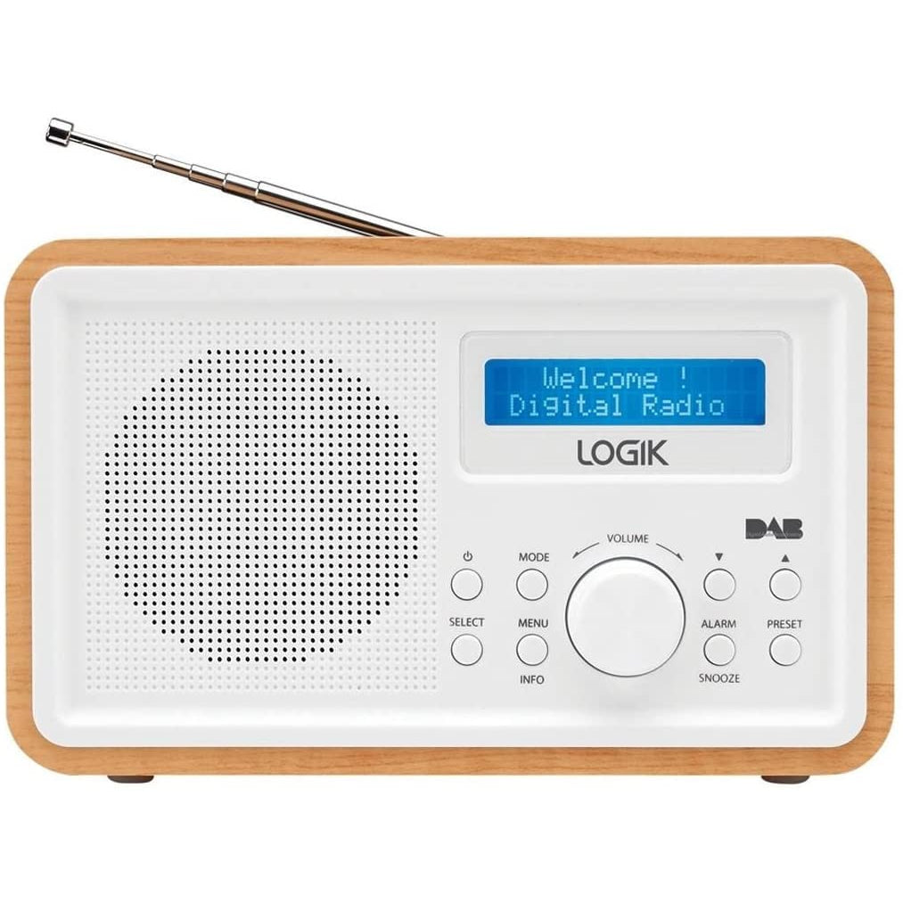 Logik LHDR15 Portable DAB/FM Clock Radio - Light Wood & White - Refurbished Good