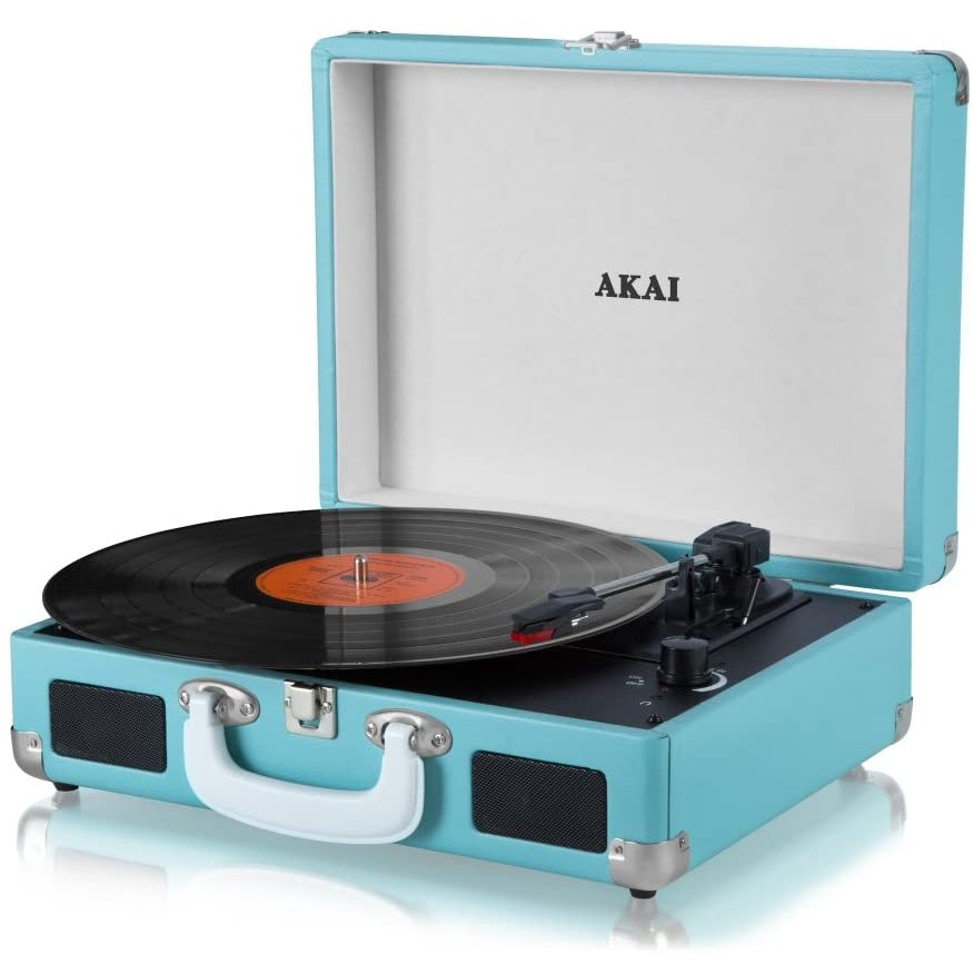 Akai A60011 - Retro 60's Premium Leather Style Suitcase Style Record Player, Blue