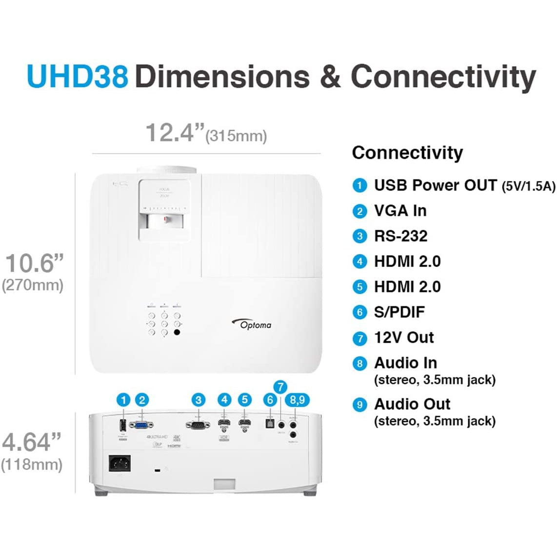 Optoma UHD38 4K Home Cinema Projector - White