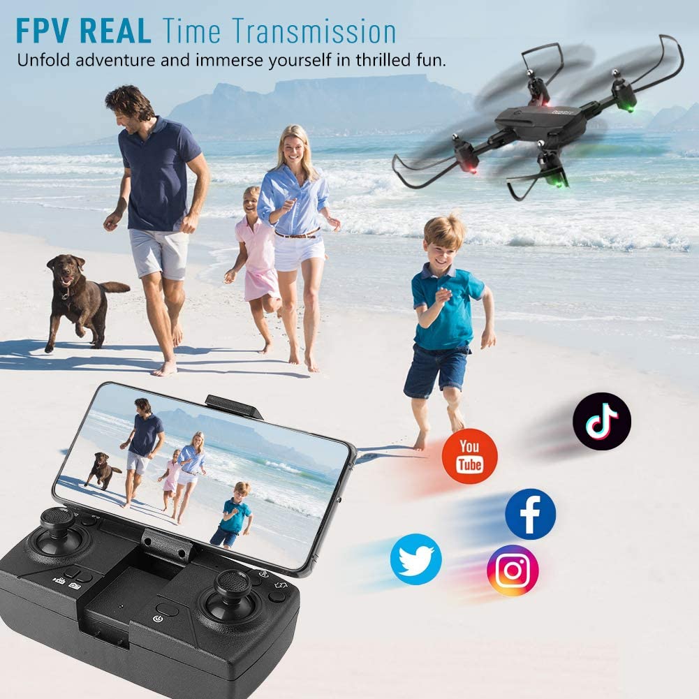 Geekera 1080P HD FPV RC Foldable Drone for Adult with Live Video, Altitude Hold, Black