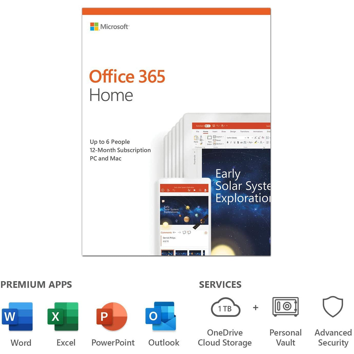 Microsoft 365 Home, Up to 6 Users, One Year Subscription, PC and Mac