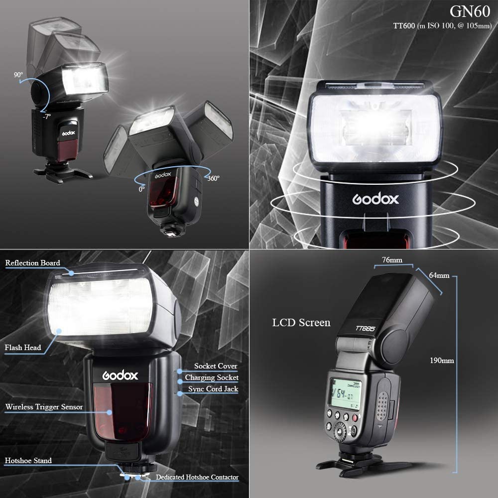 GODOX TT600 Flash Speedlight GN60 2.4G Wireless Camera Speedlite for Canon Nikon Pentax Fujifilm Olympus Camera - Black