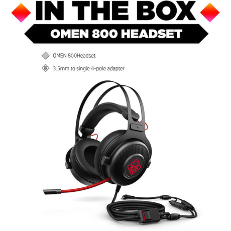 HP OMEN 800 Gaming Headset, DTS Headphone X, Noise-Cancelling Folding Mic, Black