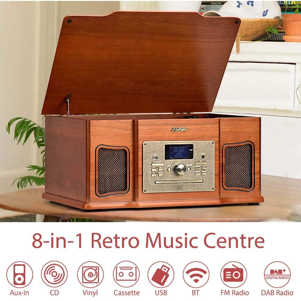 Shuman MC-274 Wooden 8-in-1 Bluetooth Music Centre with 3-Speed, Built-in Speakers