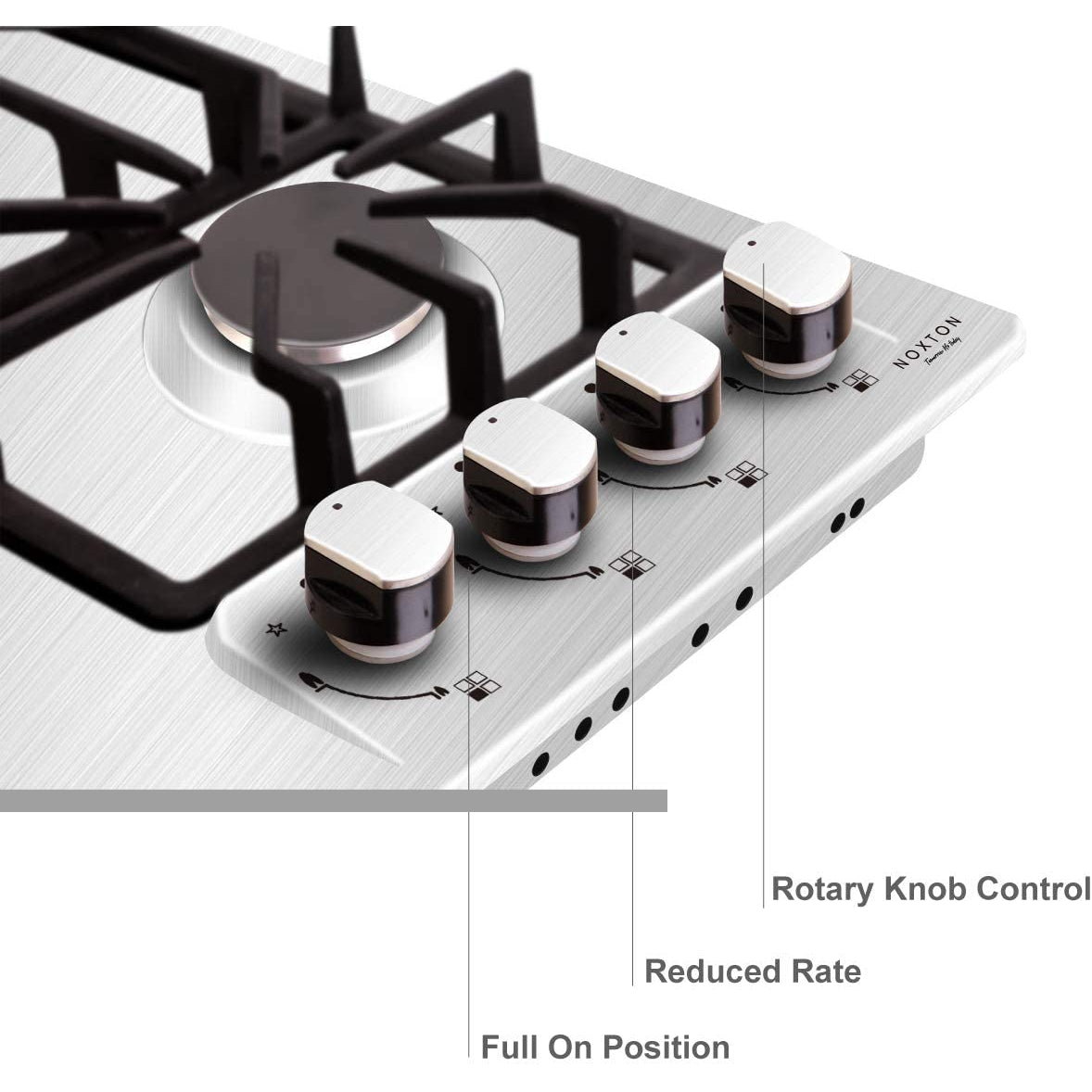 Noxton PF640STX 4 Burner Gas Hob, Built-in Cooker in Stainless Steel FFD