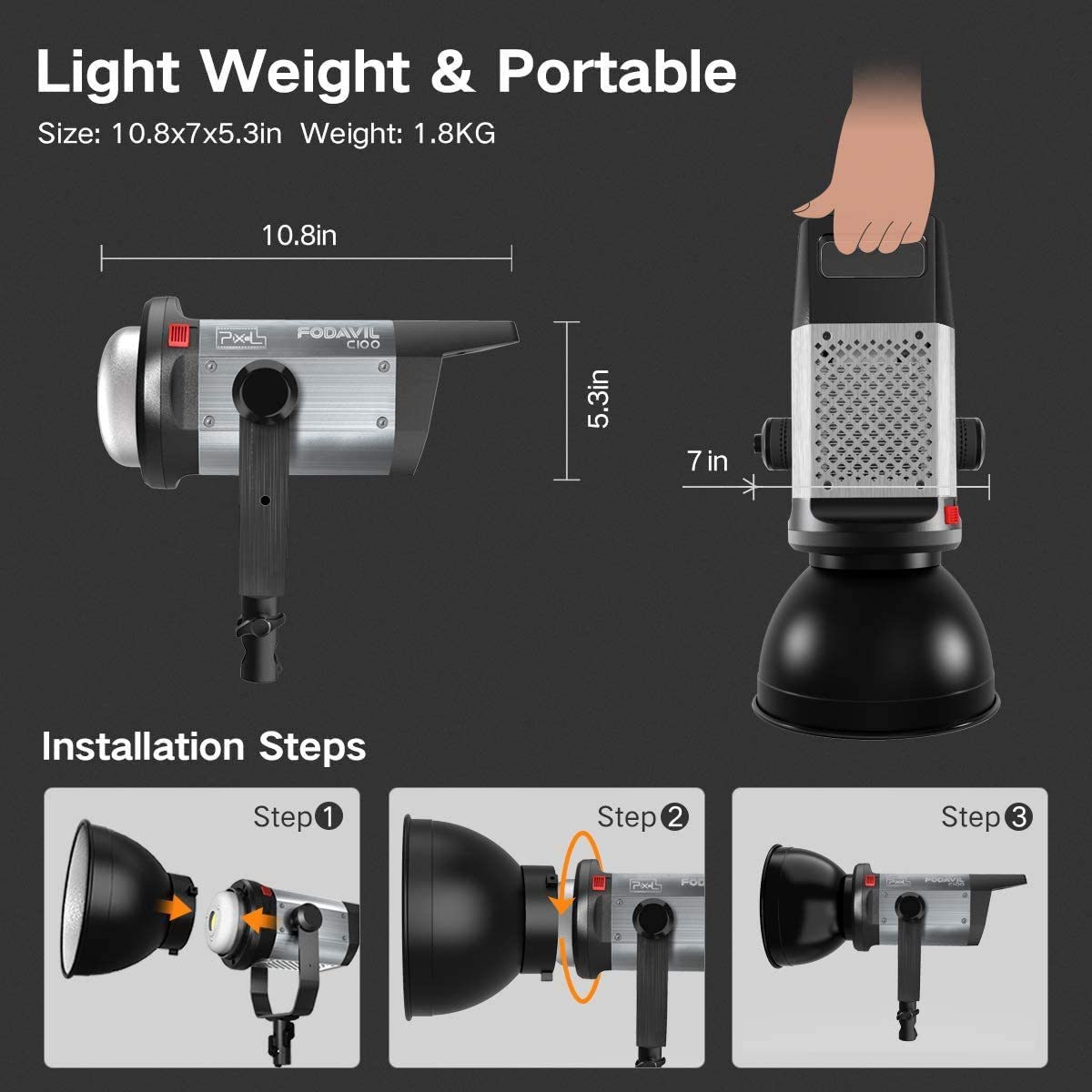 LED Video Light, Pixel 120W 5600K Bowens Mount Continuous Lighting with Remote Control for Studio Photography Video Recording Shooting