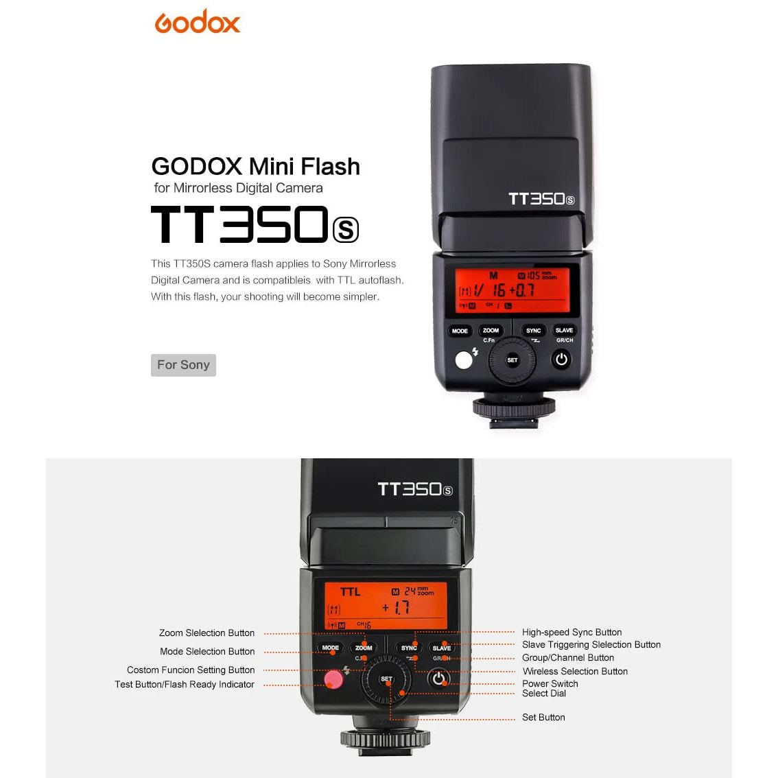 Godox TT350 Thinklite TTL Camera Flash - Black