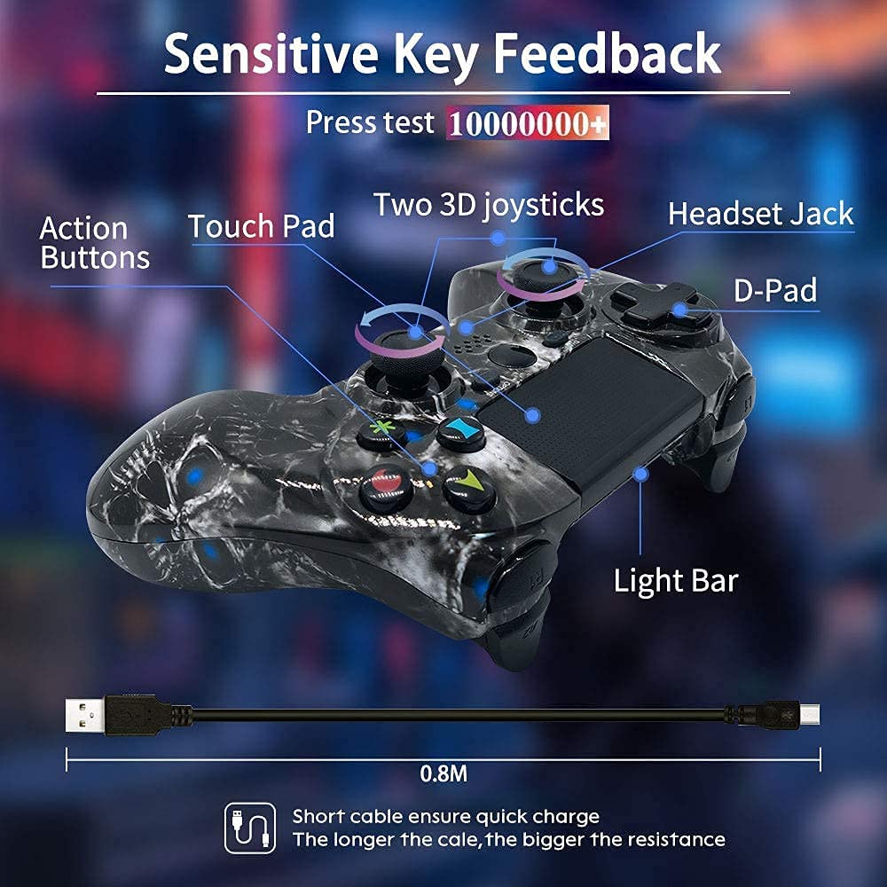 Black Skull Series Dual Vibration High Performance Gaming Controller for Playstation 4 /Pro/Slim/PC with Audio Function