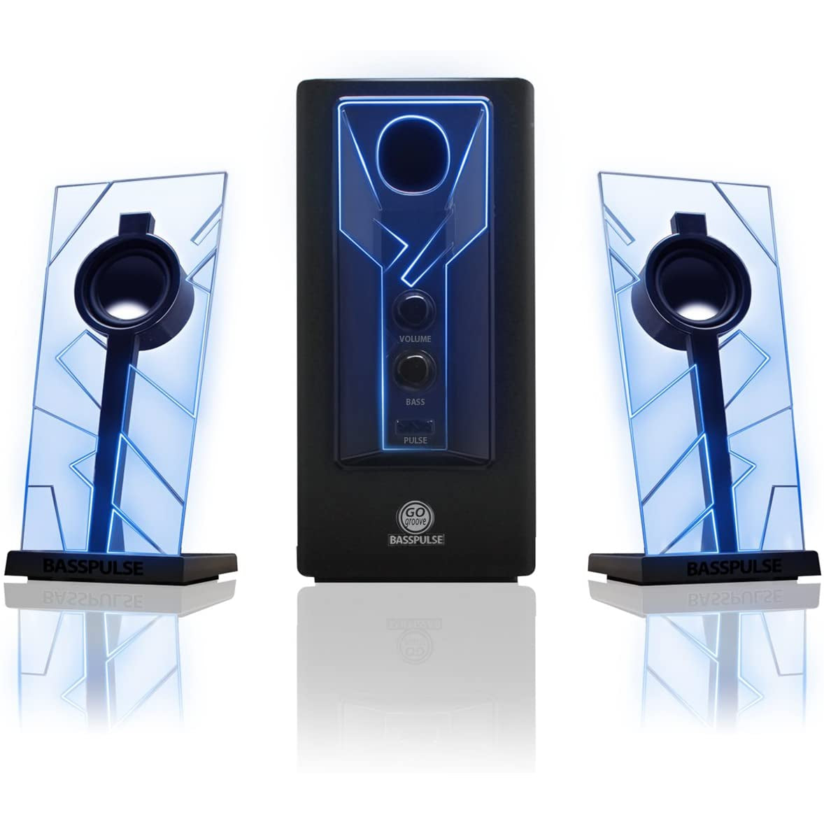 GOgroove BassPULSE 2.1 LED Satellite Stereo PC Computer Gaming Speakers with Glow Lights, Bass Controls
