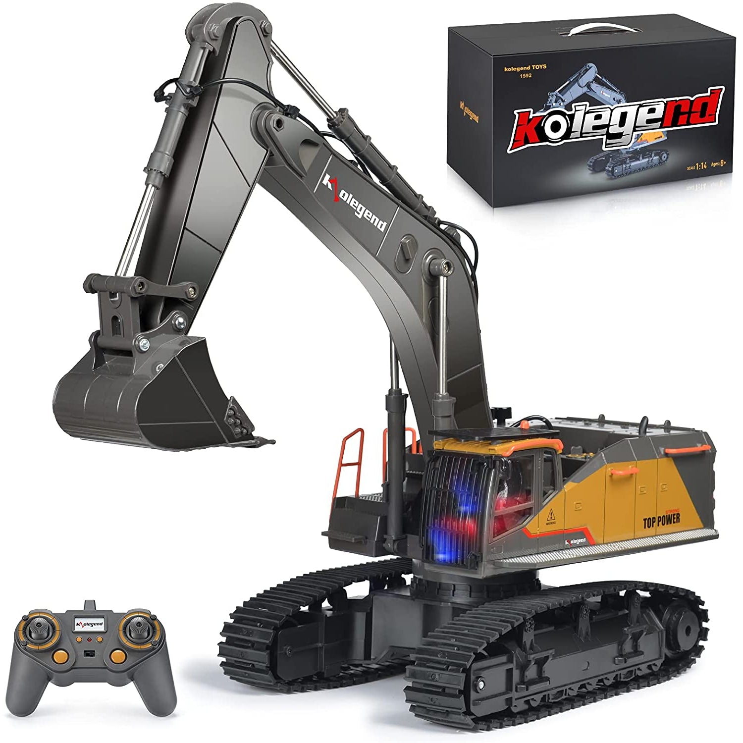 Kolegend Remote Control Excavator Toy 1/14 Scale RC Excavator, 22 Chan