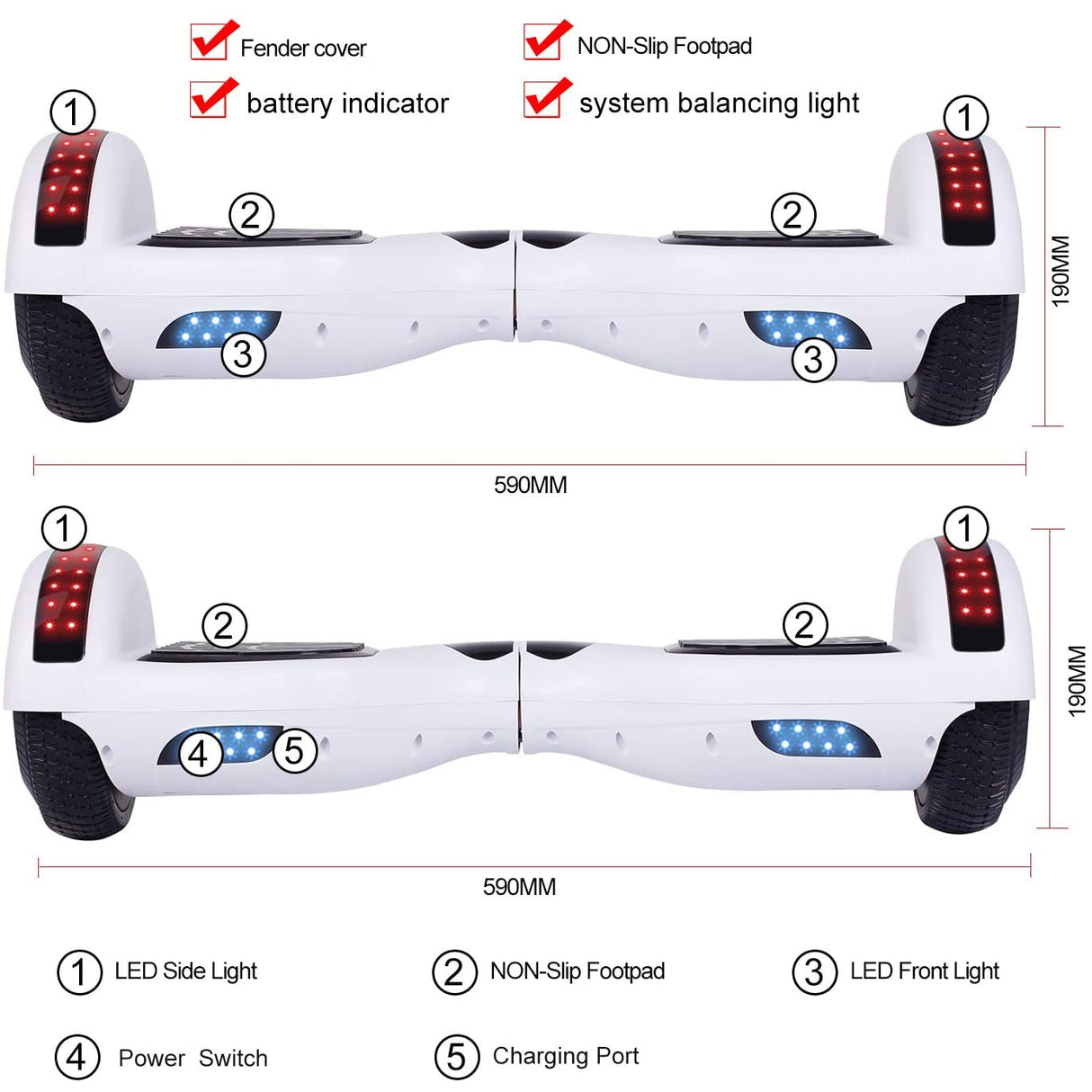 YHR Hoverboard, Self-Balancing Electric Scooter with LED Lights, 6.5" Hover Scooter
