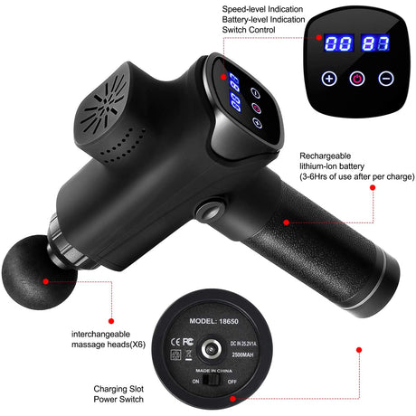Ysimee Hand-Held Deep Tissue Muscle Massager with 30 Speeds, 6 Massage Heads & Ultra-Quiet Technology