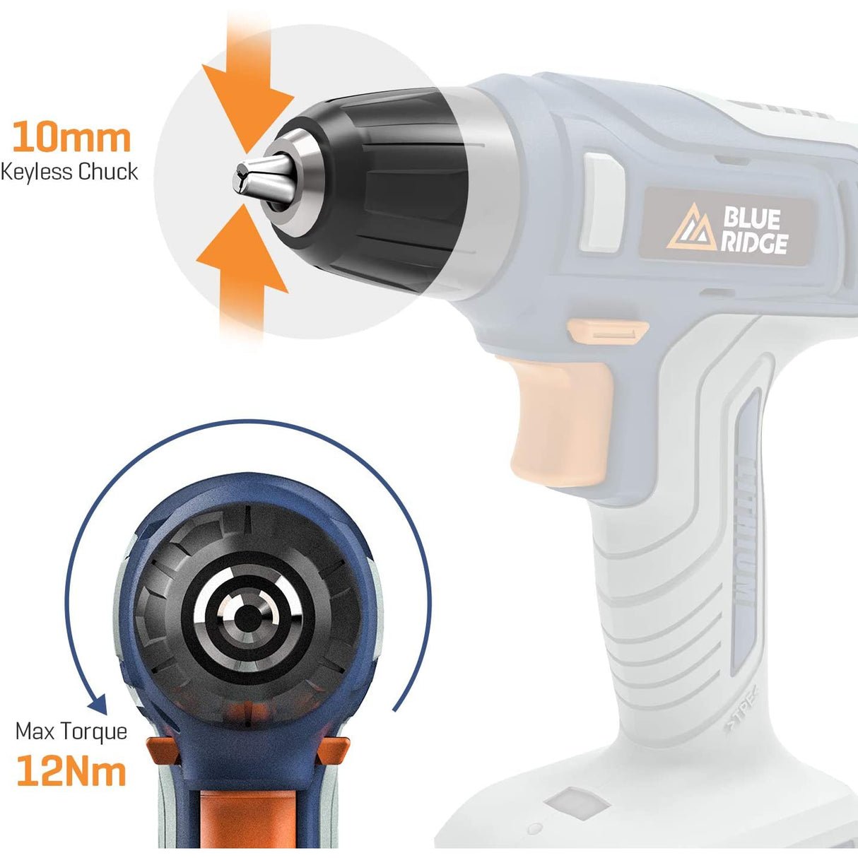 Blue Ridge Cordless Drill Driver 12V, Electric Screwdriver with Charger, 13pcs Accessory Kit