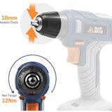 Blue Ridge Cordless Drill Driver 12V, Electric Screwdriver with Charger, 13pcs Accessory Kit