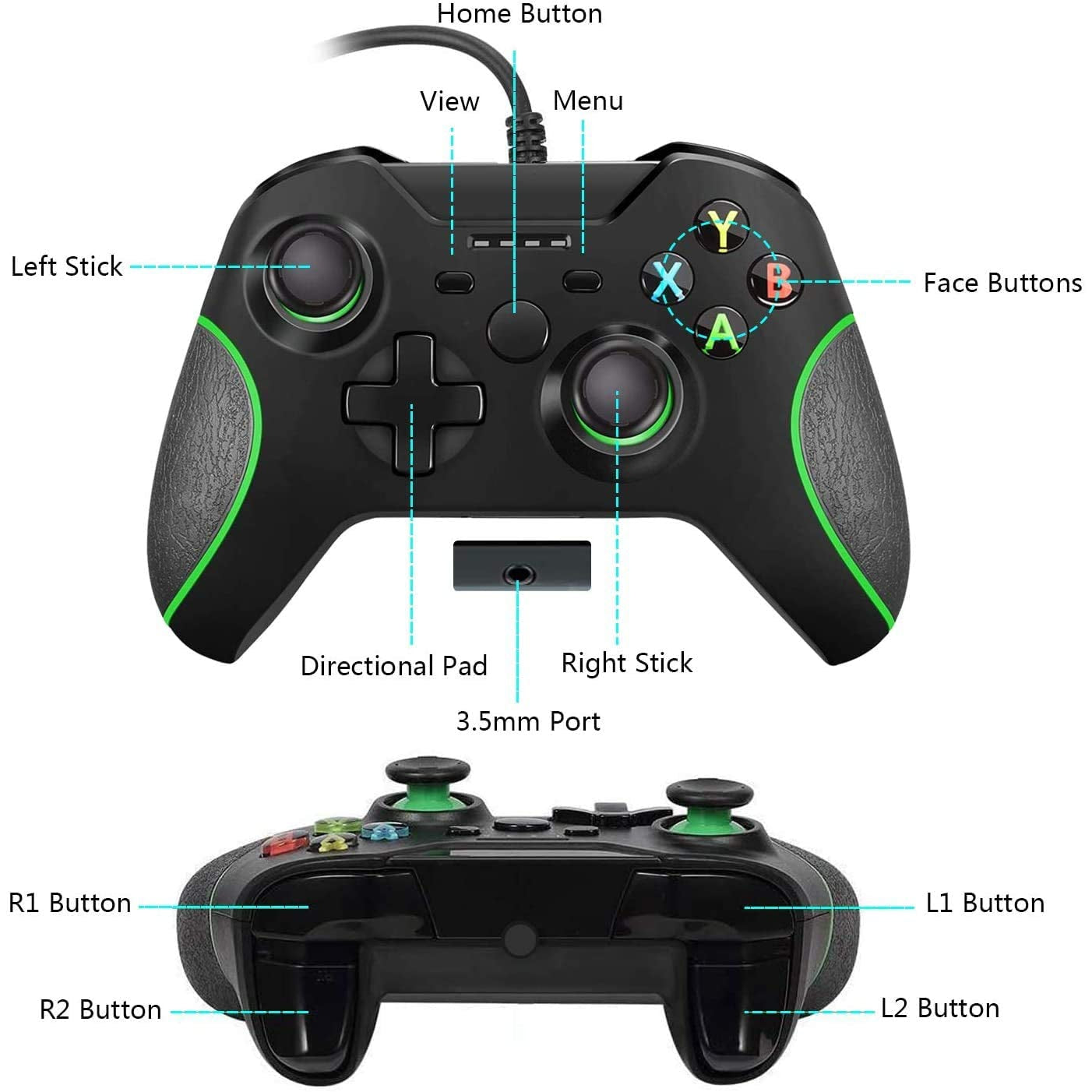 Wired Controller for Xbox One ,Dual Vibration USB Xbox One Wired Game Controller for Xbox One PC Windows 7/8/10 (Black)
