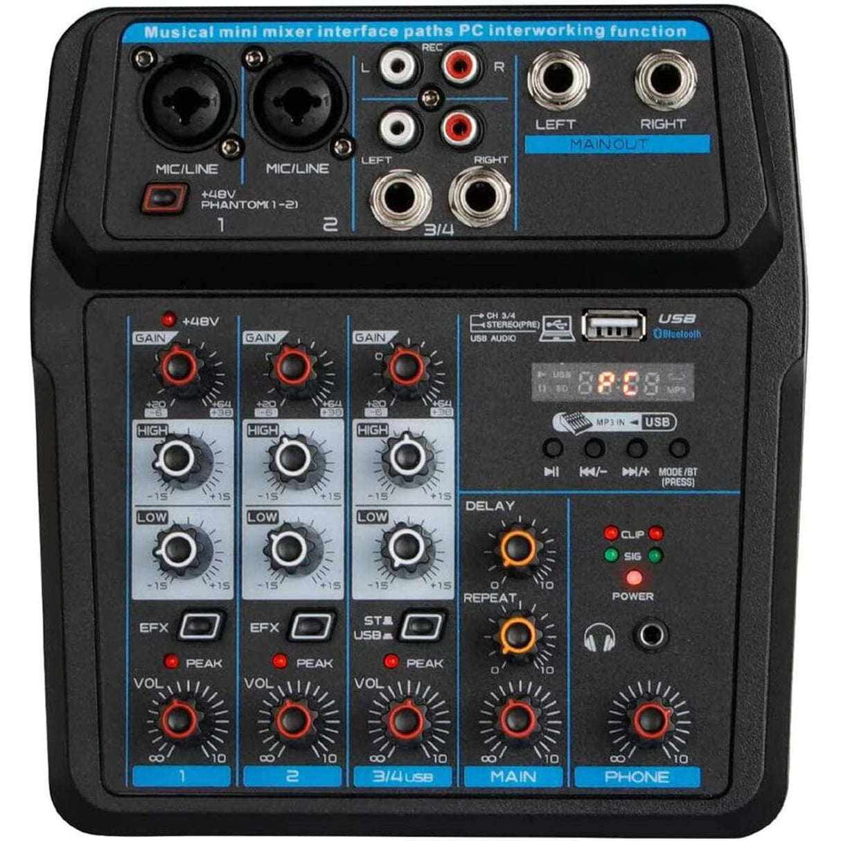 Depusheng U4 Audio Mixer 4-CHANNEL USB Audio Interface Audio Mixer
