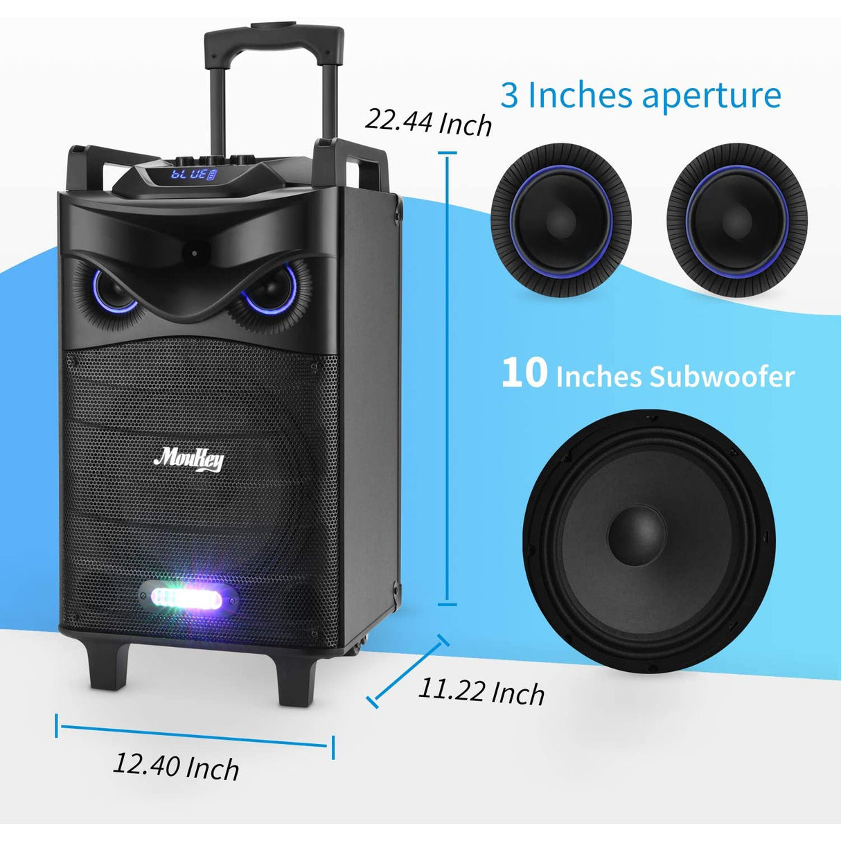 Moukey MTs10-2 Portable PA Speaker System Bluetooth Karaoke Machine Power 160W 10" with Wireless Microphones x2