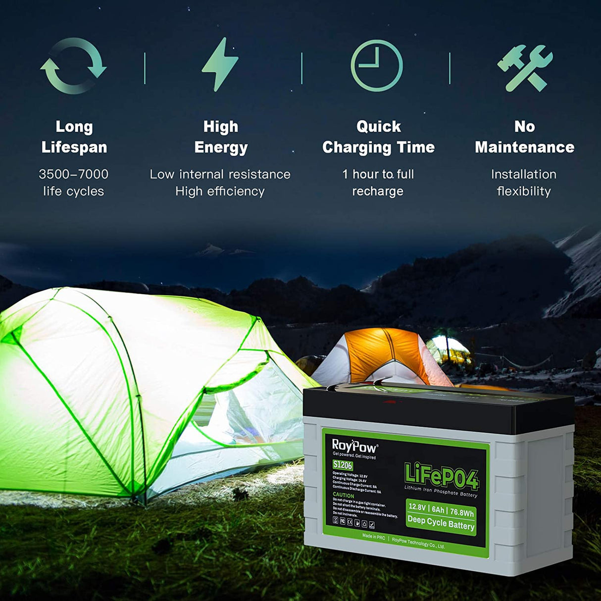 RoyPow Deep Cycle LiFePO4 Battery Pack 12V 6Ah Lithium Iron Phosphate Battery 3500 Cycles Rechargeable FiOS Drop in Replacement of SLA Battery