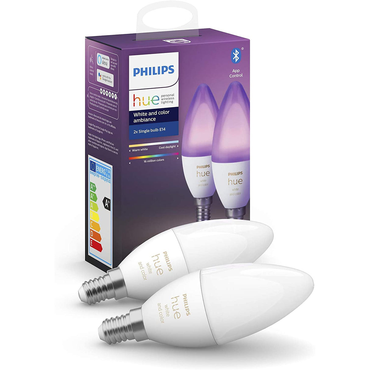 Philips Hue Twin Pack White and Colour Ambiance Candle LED Smart Bulb [E14 Edison Screw] with Bluetooth