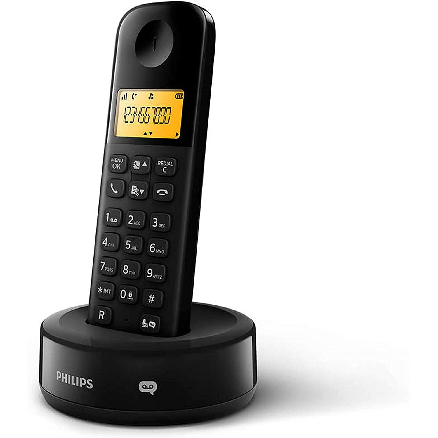 Philips D1651B Cordless DECT Landline Phone, Home Telephone with Answering Machine, Single Handset - Black