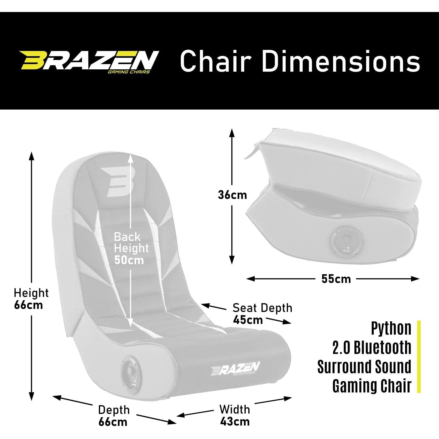 BraZen Python 2.0 Bluetooth Surround Sound Gaming Chair in Yellow/Black