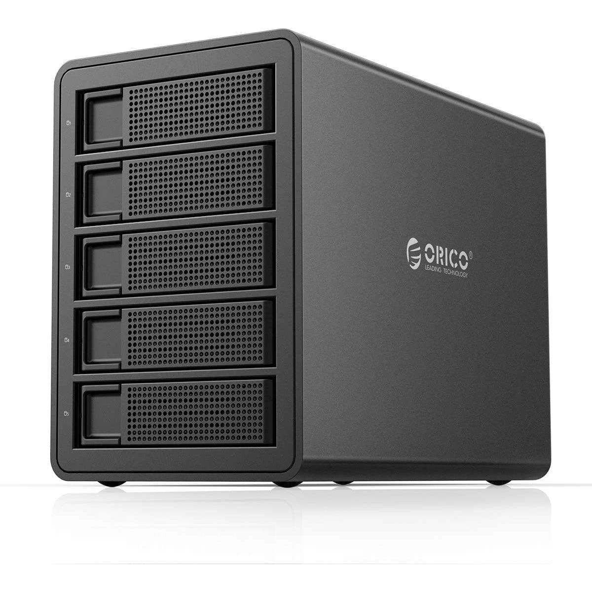 Orico 5 Bay USB 3.0 to SATA External Hard Drive Enclosure Support 80TB, 2.5/3.5 inch HDD SSD Enclosure Built-in 150W Power/Dual Chip