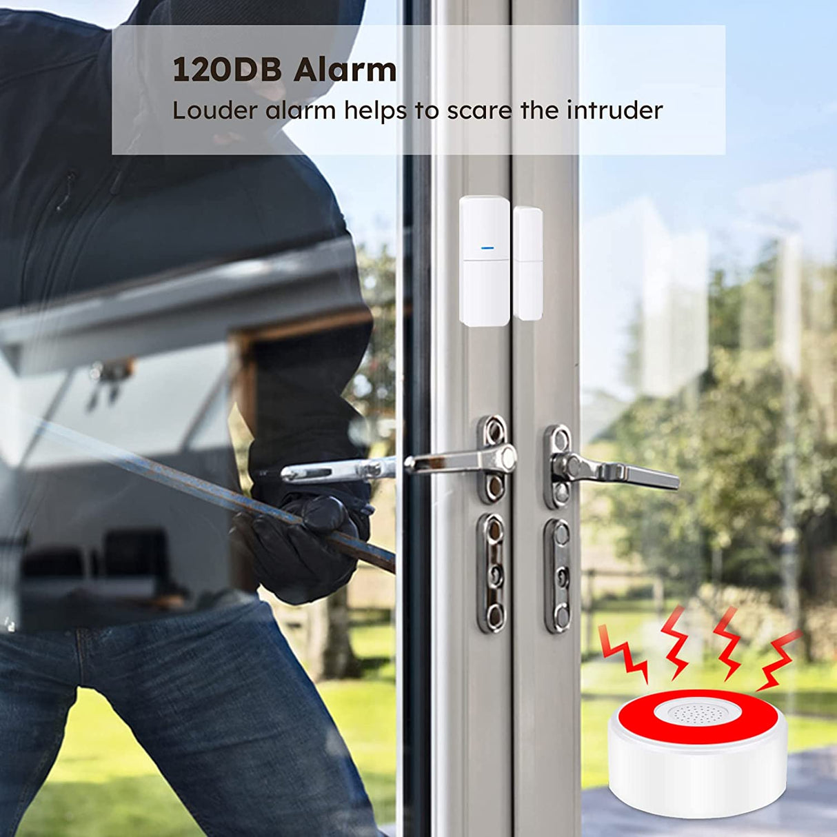AGSHome Home Security Alarm System, 8-piece Kit, Wireless, Smartphone Alert, Featuring 1 Alarm Siren, 5 Door Window Sensors, 2 Remote Key Fobs