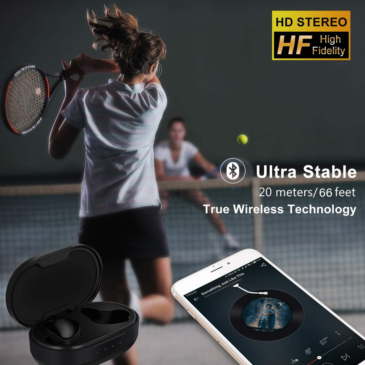 DM Life DM-H100 Bluetooth 5.0 True Wireless Stereo Headphones, Black
