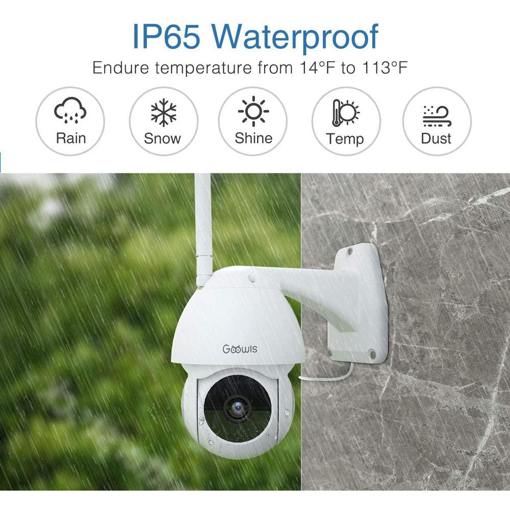 Goowls PTZ Outdoor Indoor Security Camera 2.4G WiFi Smart App Surveillance 1080p - White