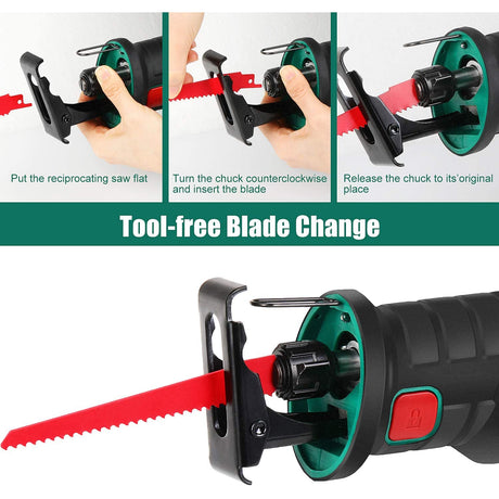 Hychika 18V Cordless Saw with 2x2000mAh Batteries, 0-2800rpm Variable Speed Electric Saw, 4 PCS Saw Blades, 1 Hour Fast Charger, LED Light