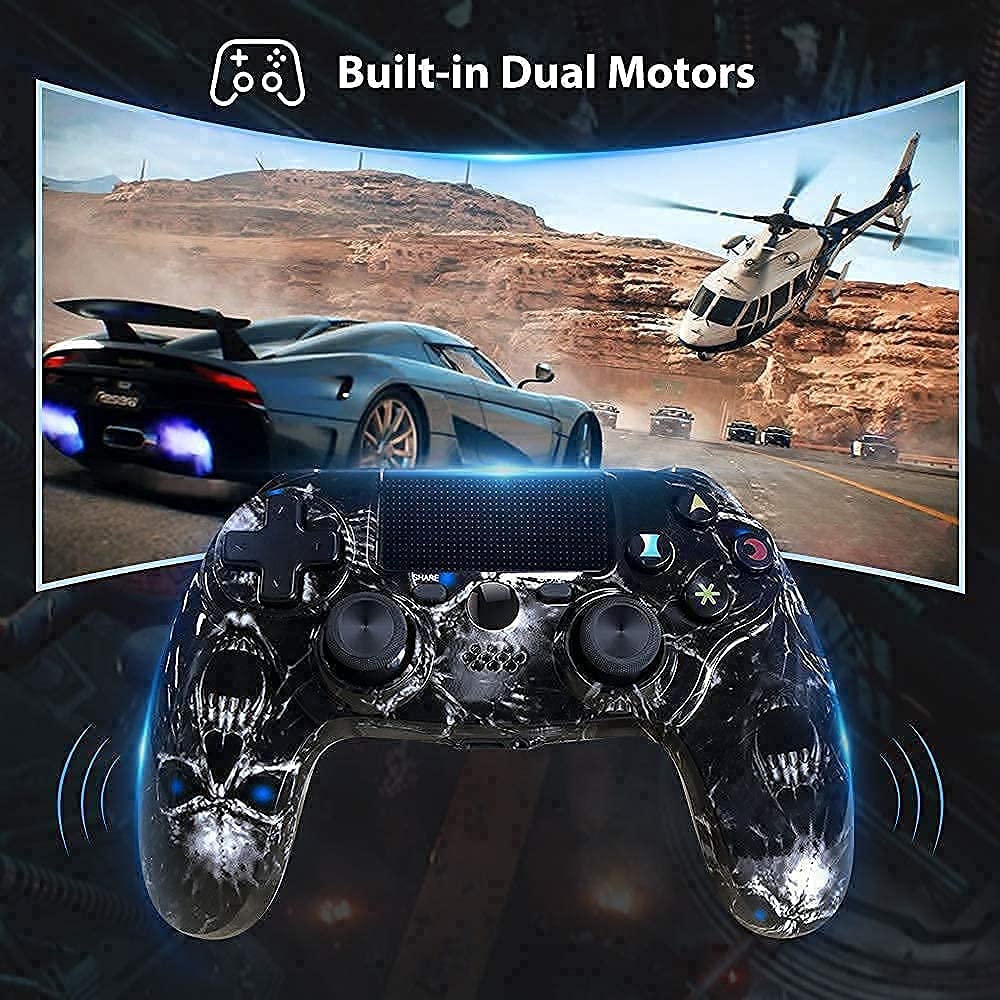 Black Skull Series Dual Vibration High Performance Gaming Controller for Playstation 4 /Pro/Slim/PC with Audio Function