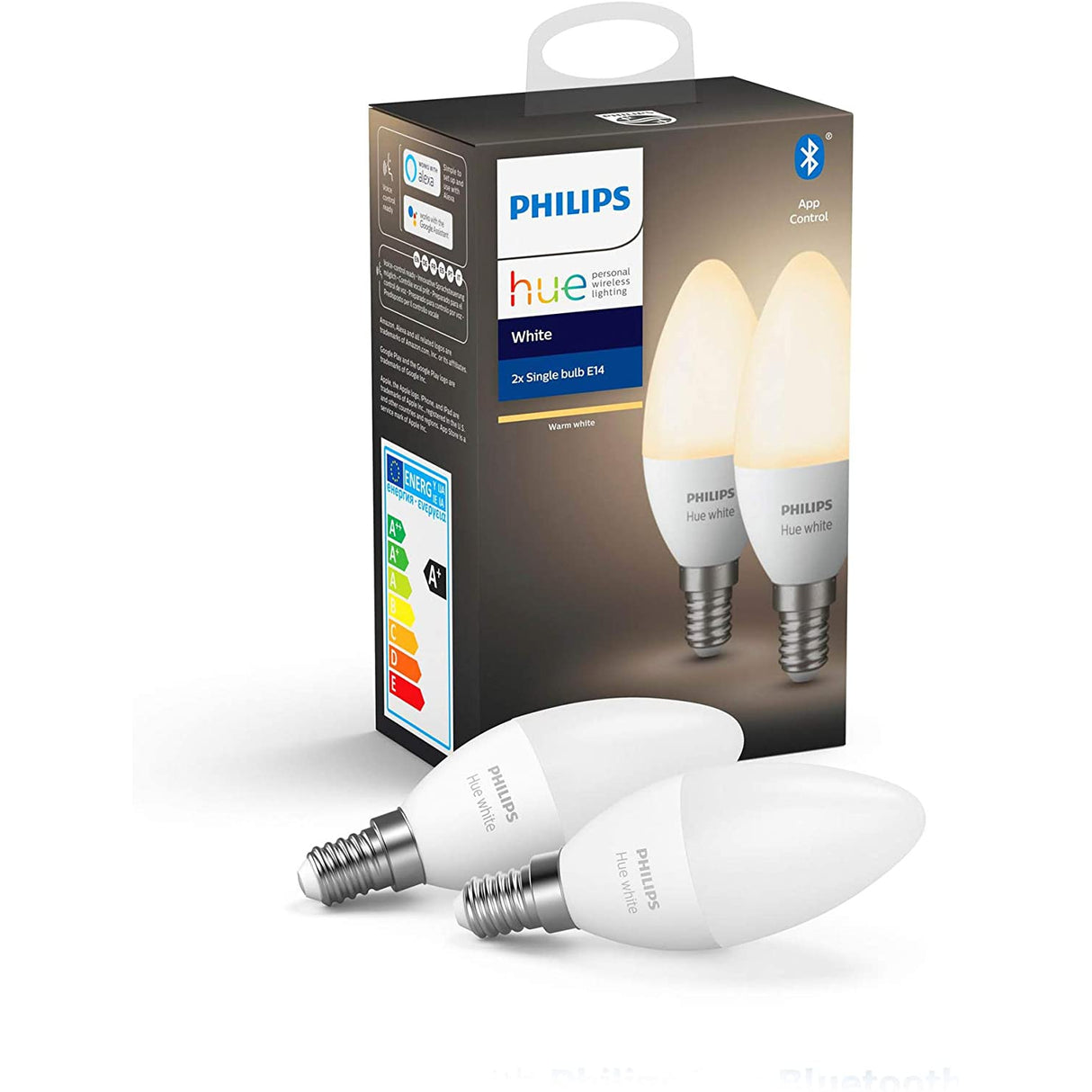 Philips Hue White Smart Candle Bulb Twin Pack LED. E14 Small Edison Screw with Bluetooth