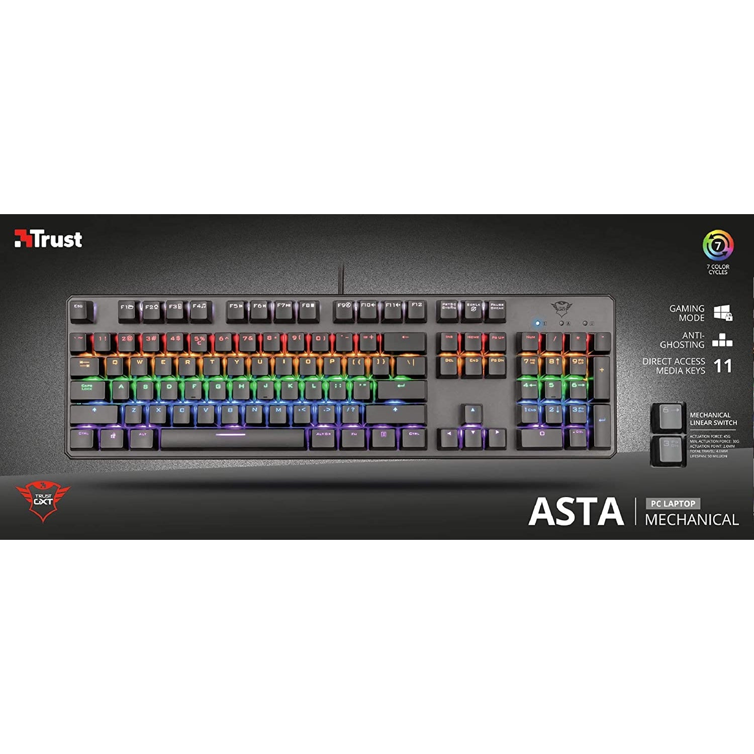 Trust Gaming GXT 865 Asta RGB Mechanical Gaming Keyboard - Refurbished Excellent