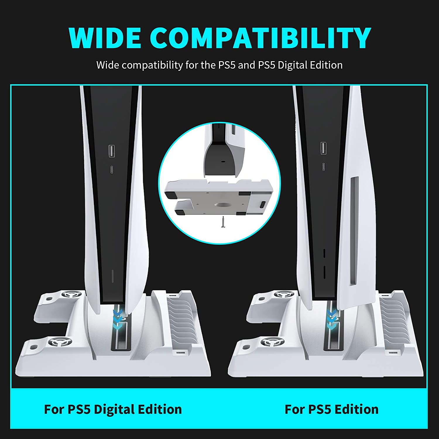 NexiGo Cooling Fans Vertical Stand for PS5 - White
