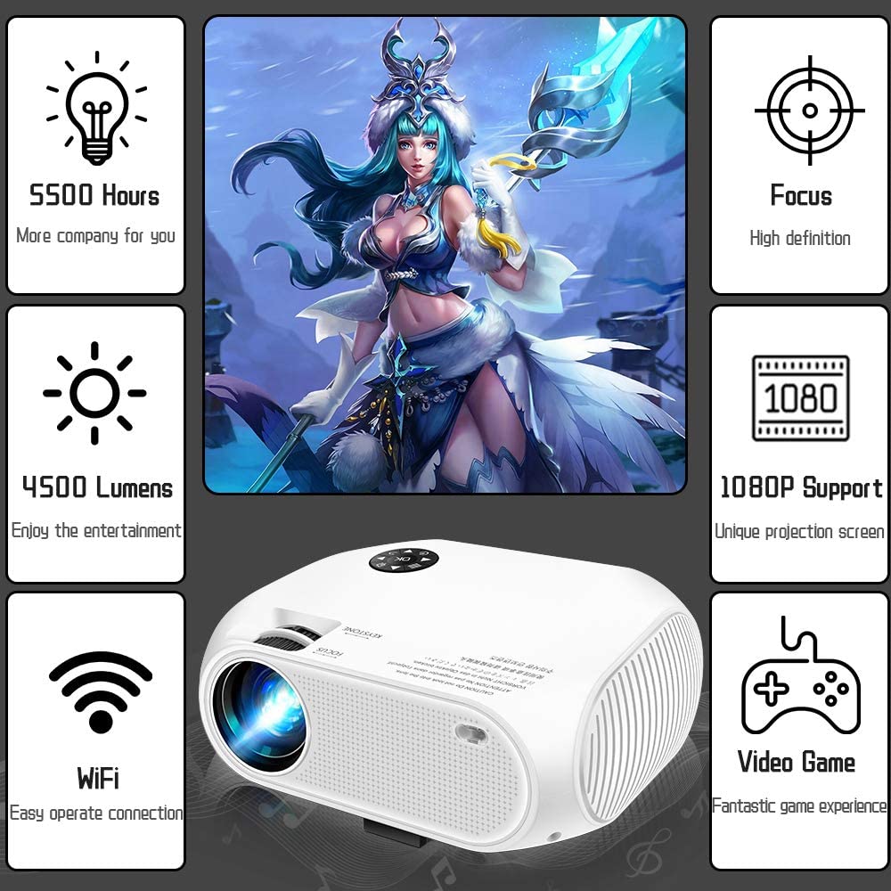 Weton E08 4200Lux Portable Mini Video 1080P HD Wireless WiFi Projector, White