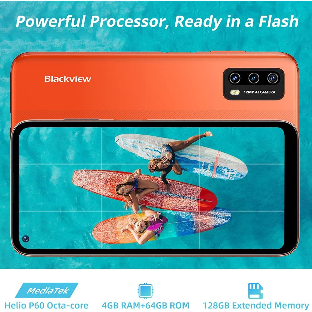 Blackview A90 4G Mobile Phone 4GB Ram 64GB Octa-Core Dual SIM Phone Unlocked, Orange