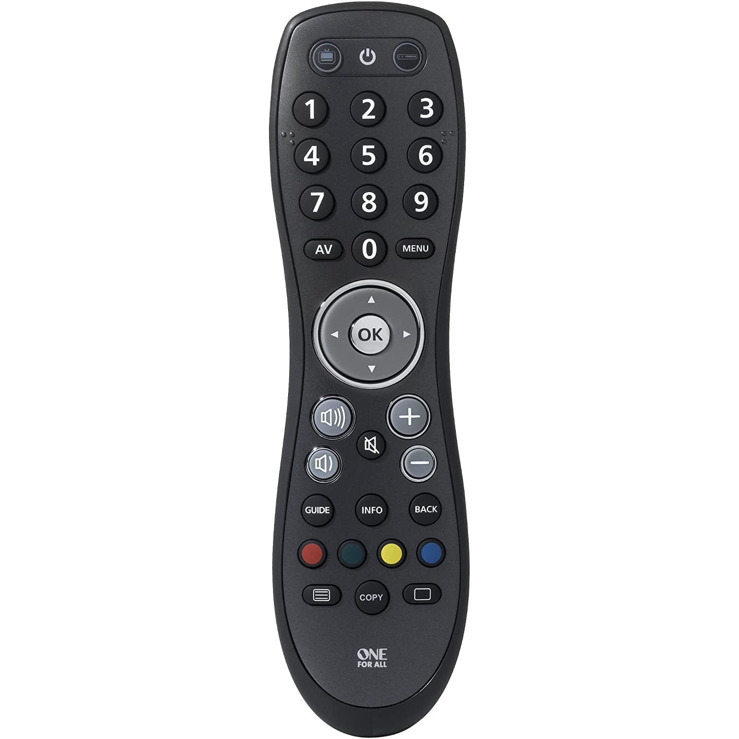 One For All Simple 2 Universal remote control - Perfect replacement remote for 2 devices: TV and STB - Black