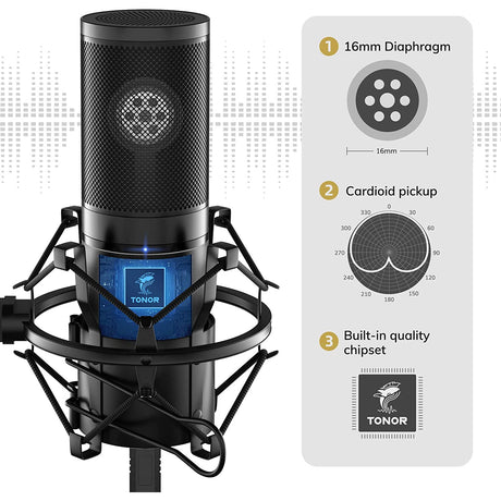 Tonor USB Microphone Kit, Streaming Podcast PC Condenser Computer Mic for Gaming, YouTube Video, Recording Music, Voice Over, Studio Mic Bundle