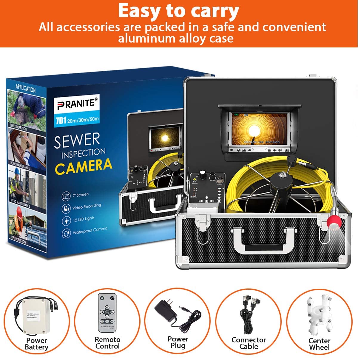 Pranite Drain Inspection Camera, 30M Pipe Sewer Camera