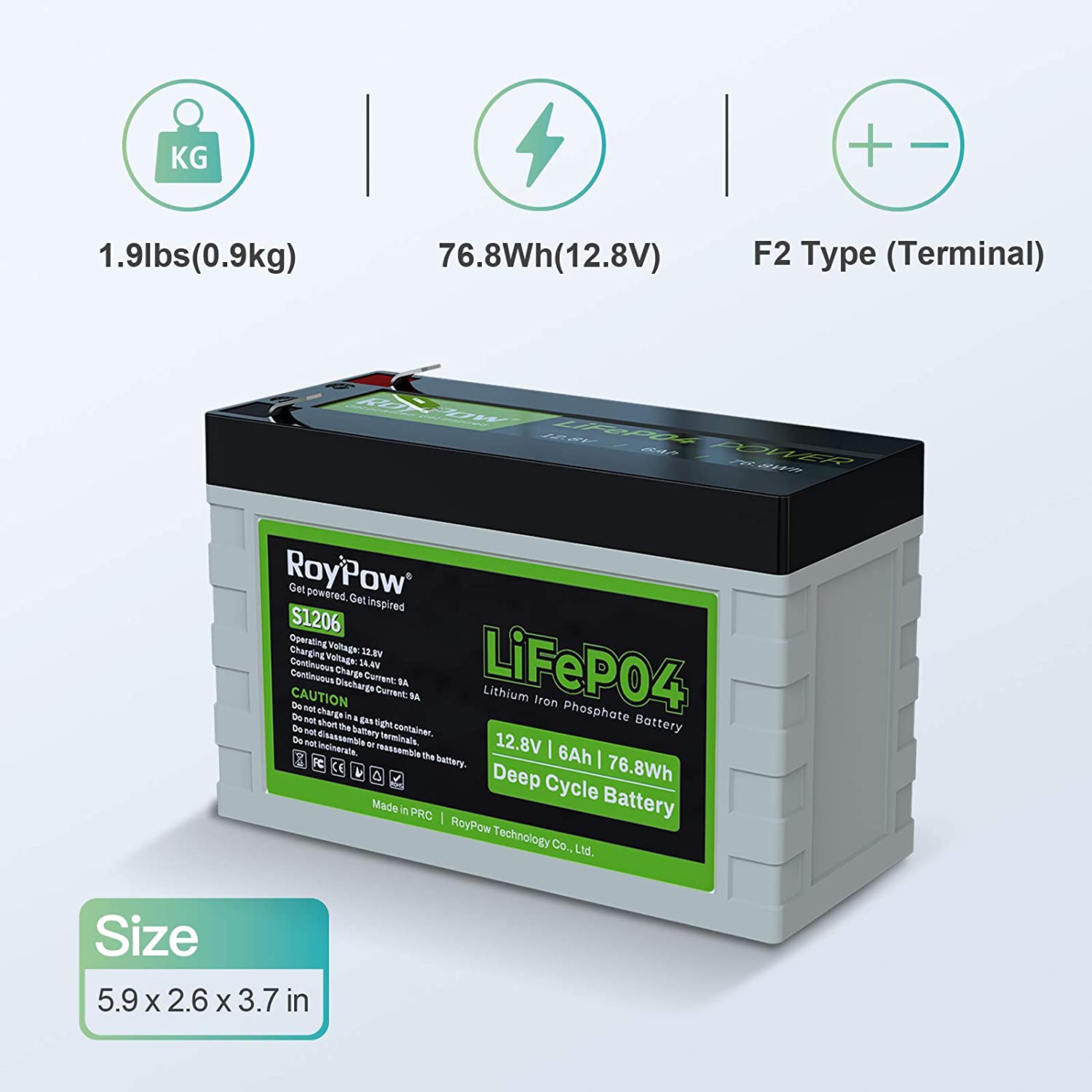 RoyPow Deep Cycle LiFePO4 Battery Pack 12V 6Ah Lithium Iron Phosphate Battery 3500 Cycles Rechargeable FiOS Drop in Replacement of SLA Battery