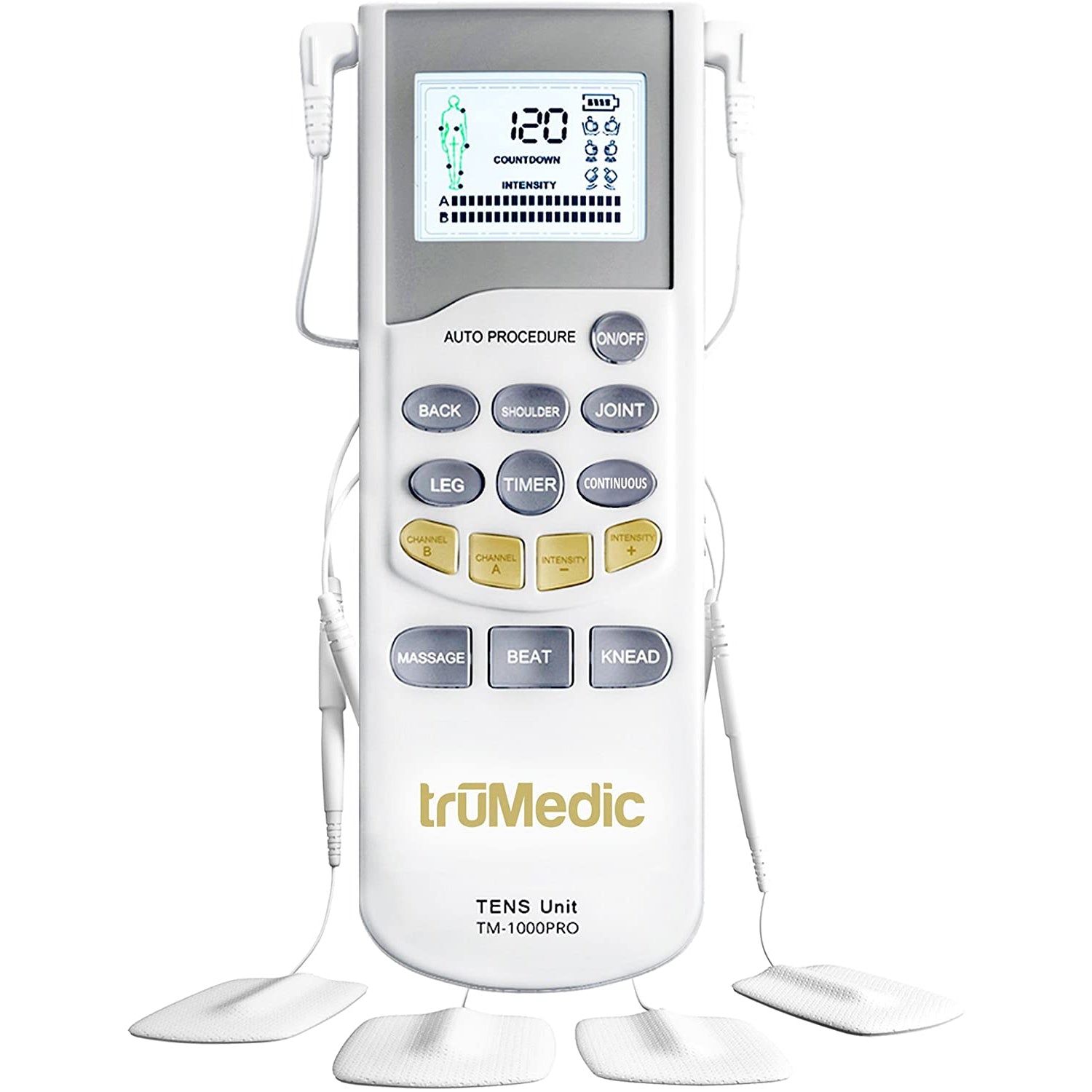 TruMedic TM-1000PRO Deluxe Tens Massager Unit for Pain Relief - White