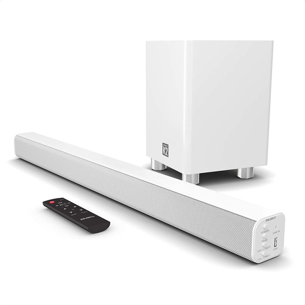 MAJORITY K2 Soundbar with Subwoofer | 150 WATT with 2.1 Surround Sound | HDMI ARC with multi-connection - White