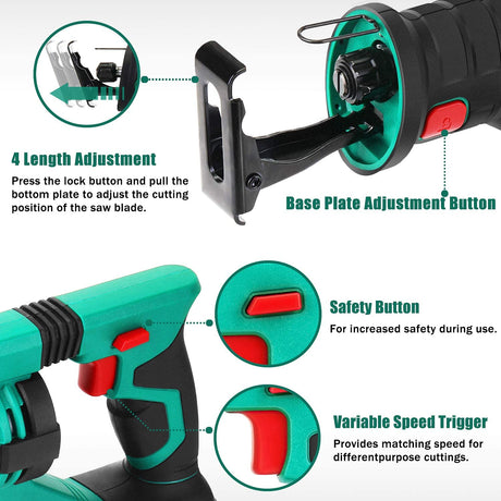 Hychika 18V Cordless Saw, 0-2800rpm Variable Speed Electric Saw, LED Light, Ideal for Wood and Metal Cutting