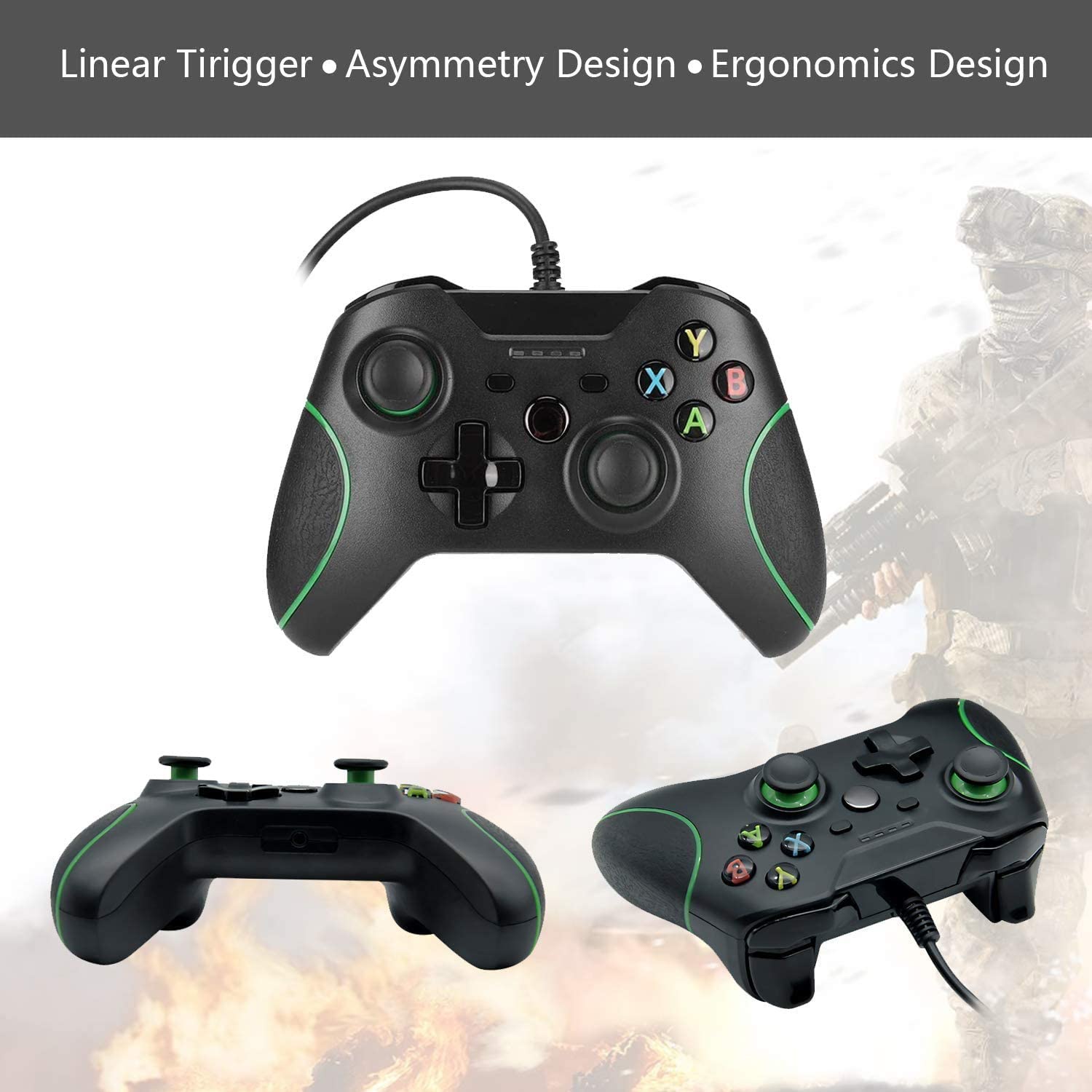 Wired Controller for Xbox One ,Dual Vibration USB Xbox One Wired Game Controller for Xbox One PC Windows 7/8/10 (Black)