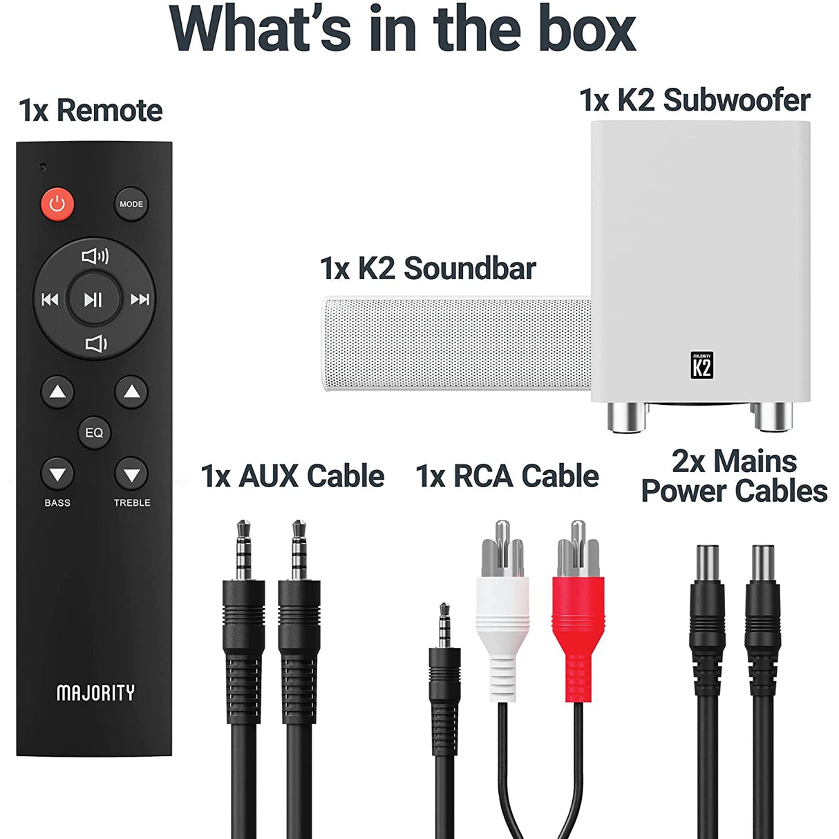 MAJORITY K2 Soundbar with Subwoofer | 150 WATT with 2.1 Surround Sound | HDMI ARC with multi-connection - White