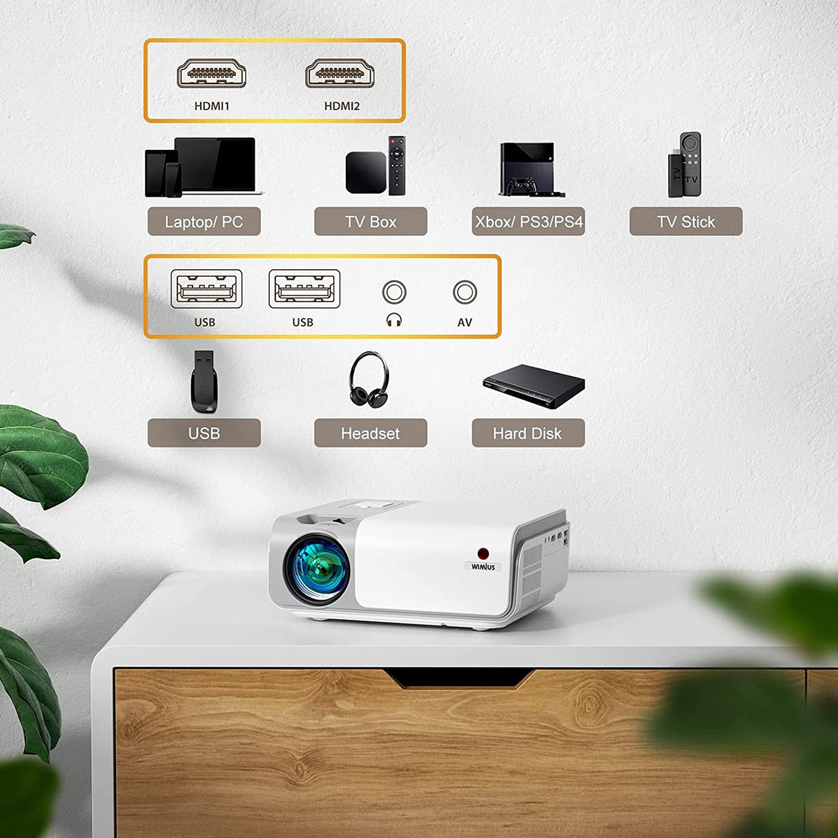 Wimius W1 Bluetooth Projector, Full HD Support 4K - Excellent
