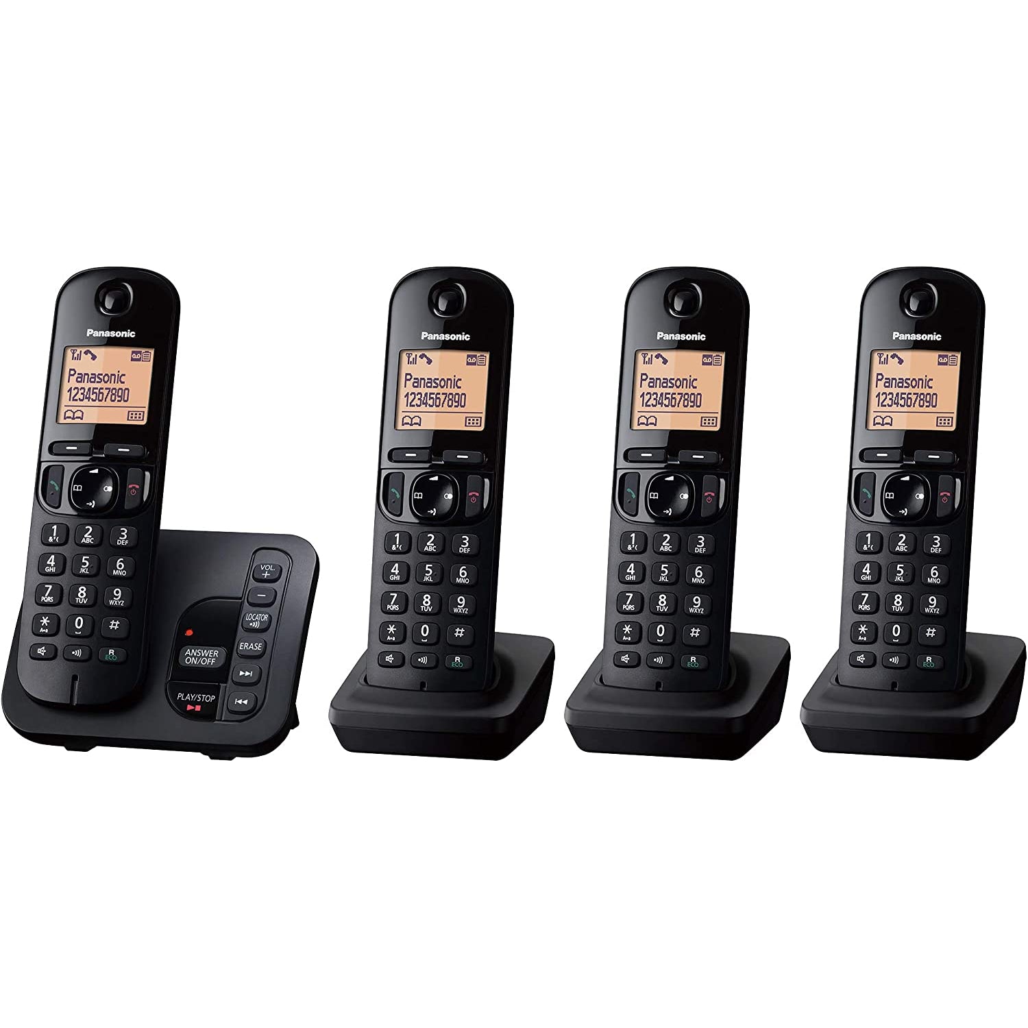 Panasonic KXTGC224EB Cordless Phone Black Quad Handset Pack