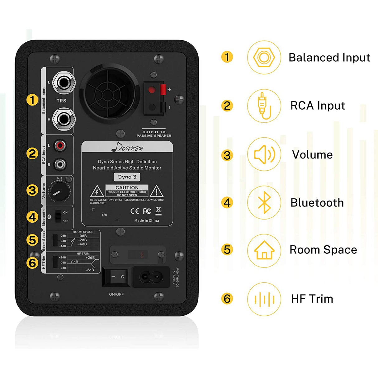Donner DYNA 3 Studio Monitors 3" Active Monitor Speakers with Professional CSR Bluetooth 5.0 - Black