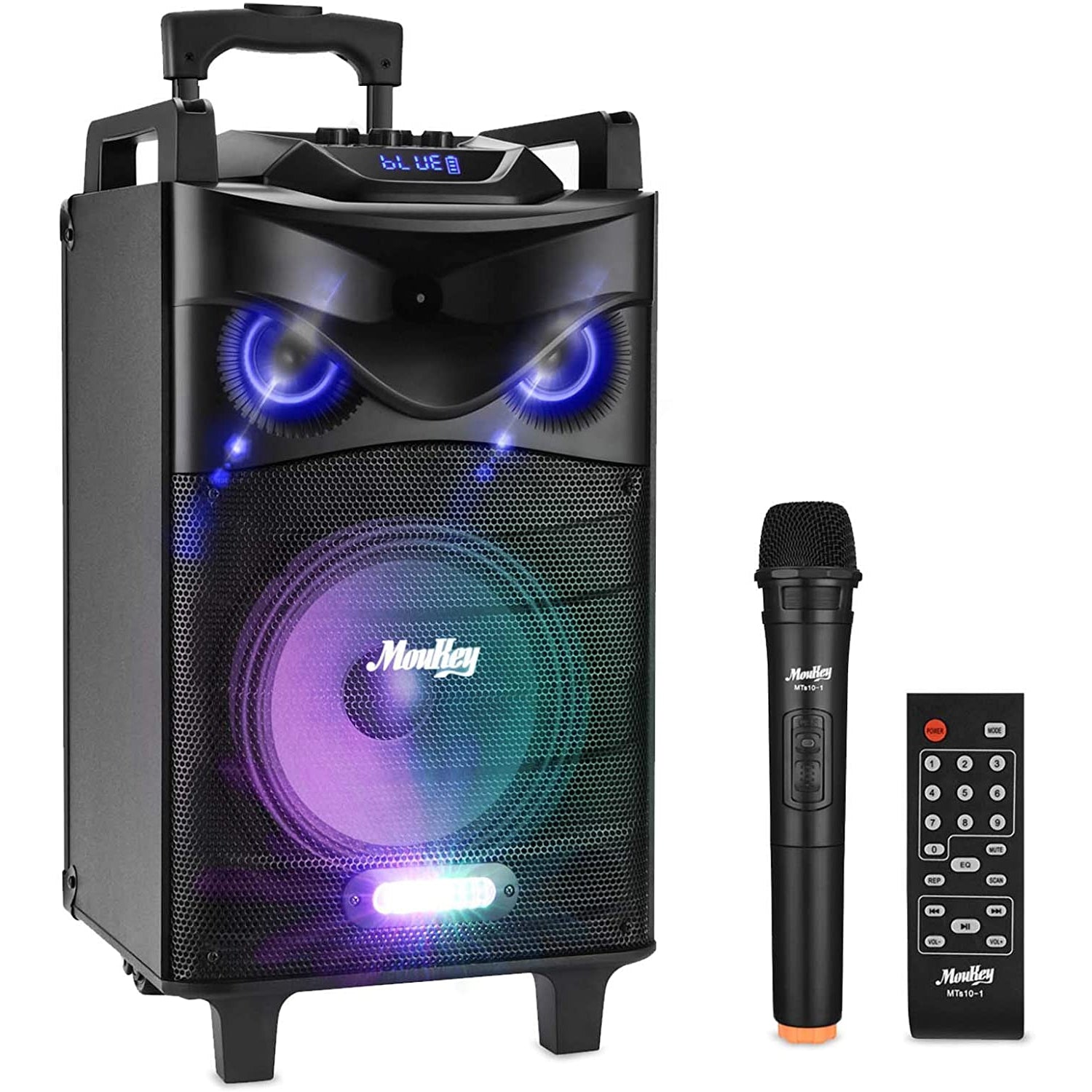 Moukey MTs10-1 Portable PA Speaker System Karaoke Machine 140W 10" with Wireless Microphone VHF Aux